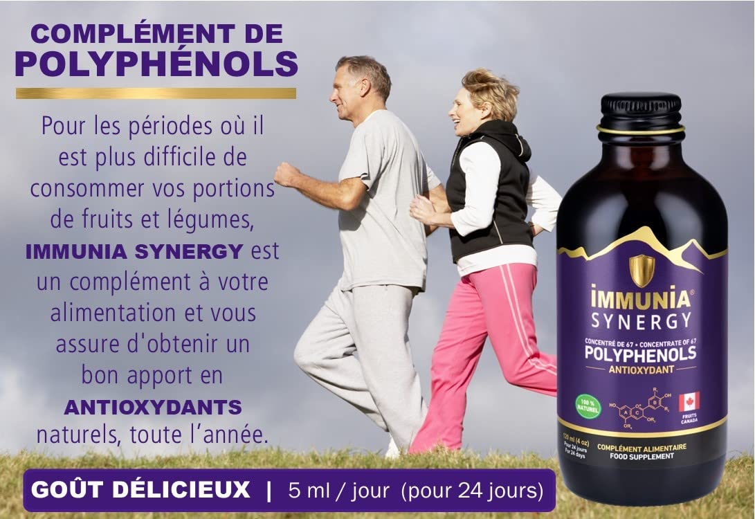 Immunia SYNERGY. Polyphénols concentrés. Puissant antioxydant naturel. Baies de Sureau, Camerise, Bleuet sauvage, Cassis, Aronia. 67 antioxydants. Fruits du Canada. Délicieux (1-Pack)