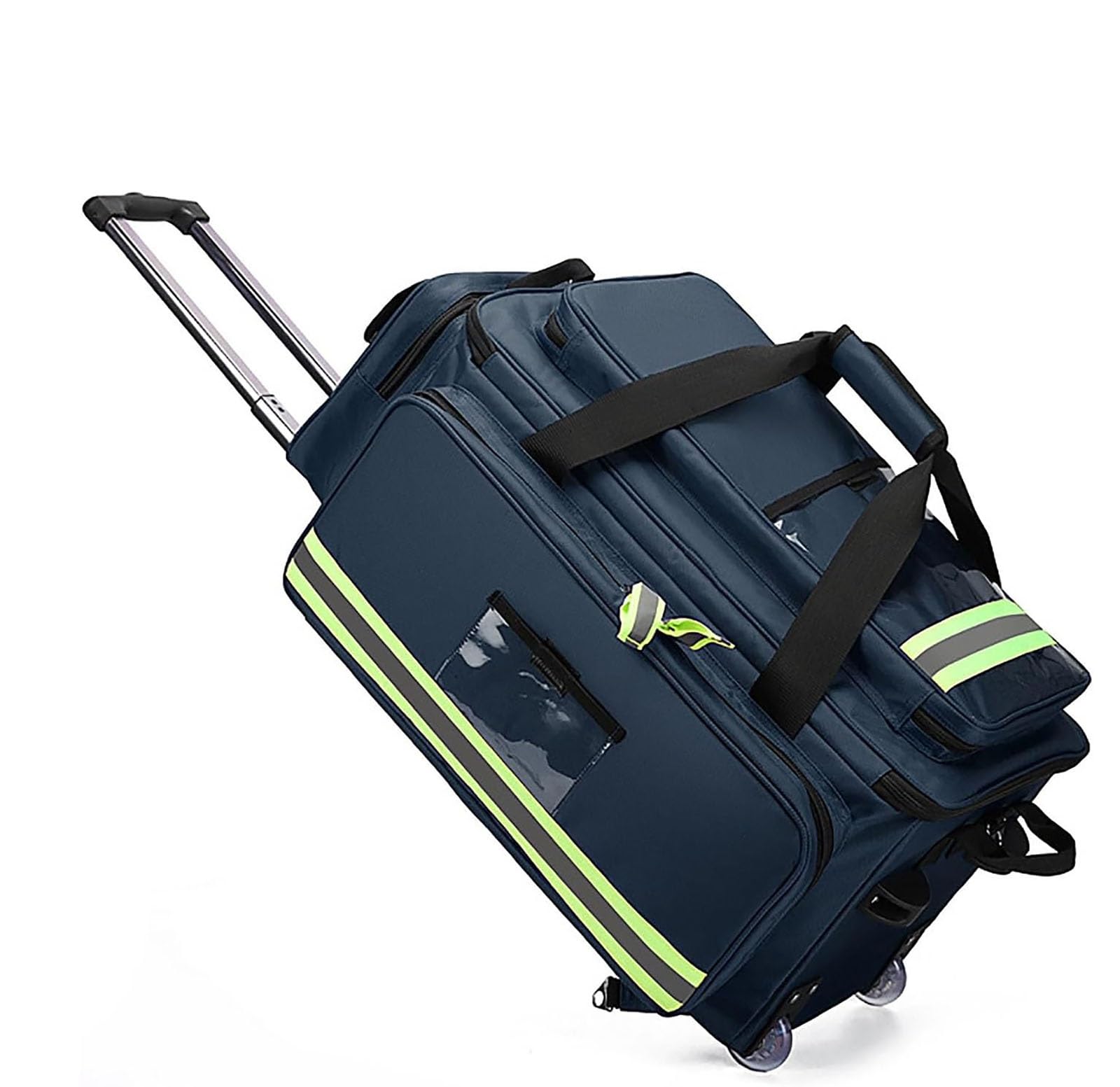 Portable First Aid Kit Bag Empty, Large Rolling Medical Supplies Bag with Detachable Trolley, First Responder Trauma Bag with Compartments for Outdoor Hiking, Backpacking, Camping, Traveling(Blue)