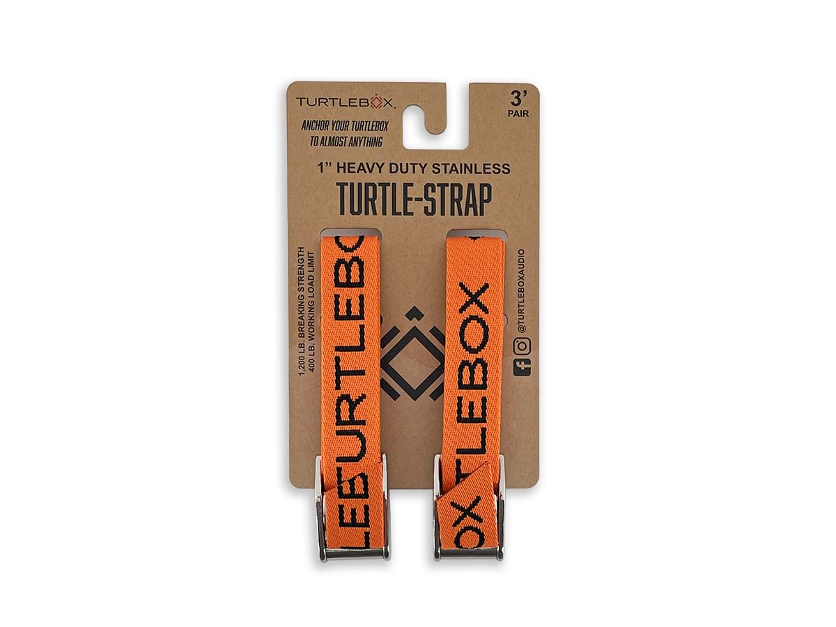 Turtlebox: Tie-Down Strap Kit - Includes 2 Straps - Strap Your Turtlebox Speaker on Your Ranger, Snowmobile, Kayak, Cooler or Boat to give You Peace of Mind - Set of 2, Each 41" Long - Blaze Orange