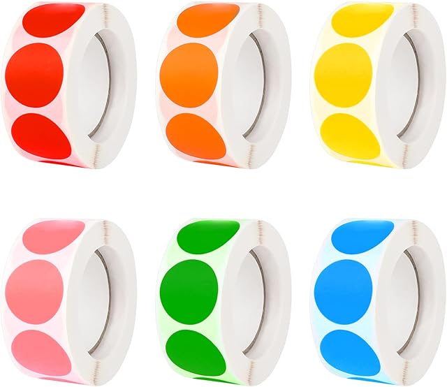 Iyowei 3000 PCS Round Label Dot Stickers, Round Color Coding Labels Circle Dots Stickers Circle Color Coding Dots Labels Self Adhesive Dot Stickers 2.5cm Round Stickers for Colour Coding (6 Rolls)