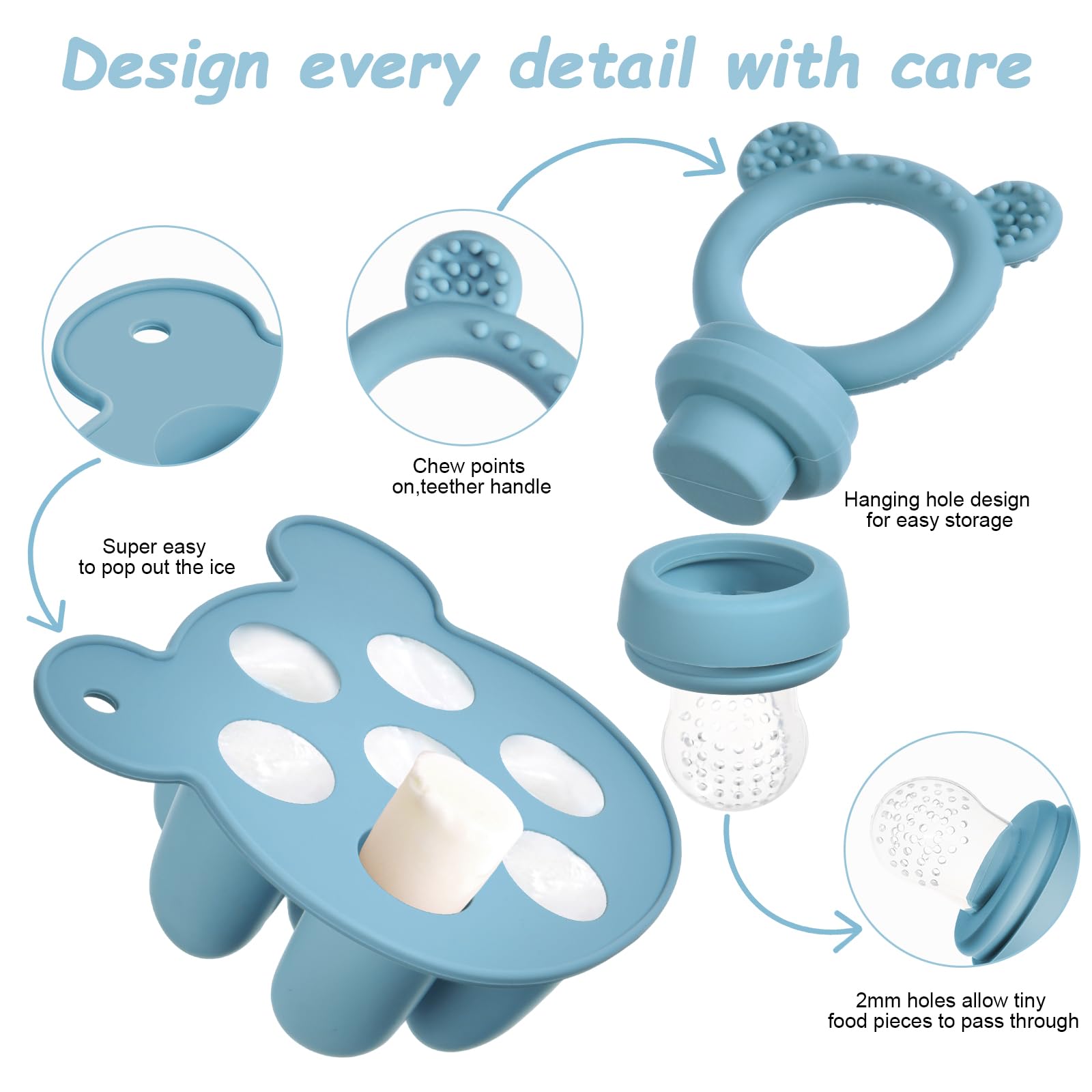 Aolso Ciuccio Per Alimenti Neonati, Ciuccio Per Frutta, Frutta Per Neonati Alimentatore, Allevia Il Dolore Alle Gengive, Ciuccio E Vassoi Per Congelatore, L'alimentazione Sicura Dei Bambini(blu)