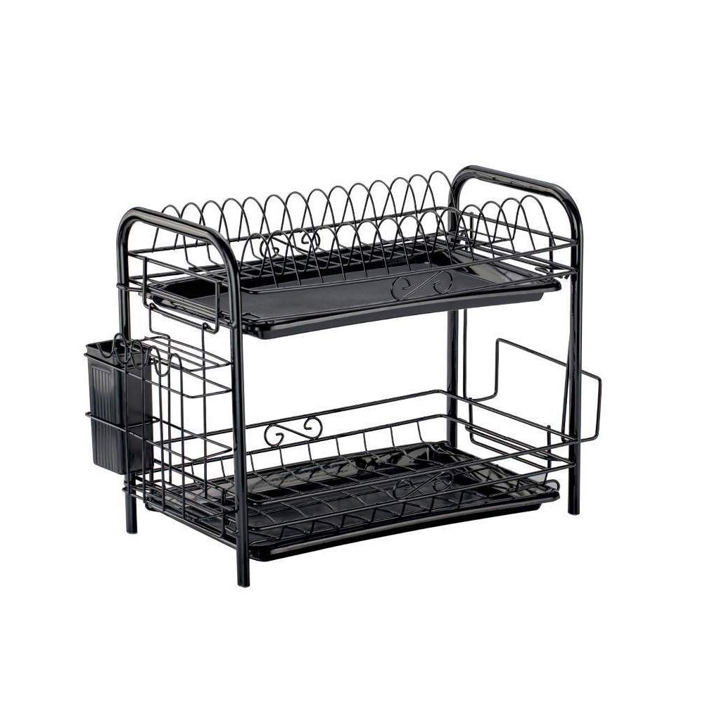 Colino, Colino for colino, Cestello for colino, Scolapiatti nero, Stendino in metallo dal design doppio, Cestino Vassoio Portaoggetti da cucina
