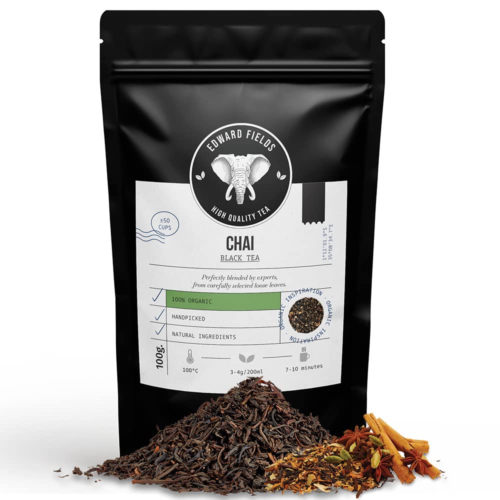 Edward Fields Té Negro Chai Latte Orgánico a Granel 100g 50 Tazas
