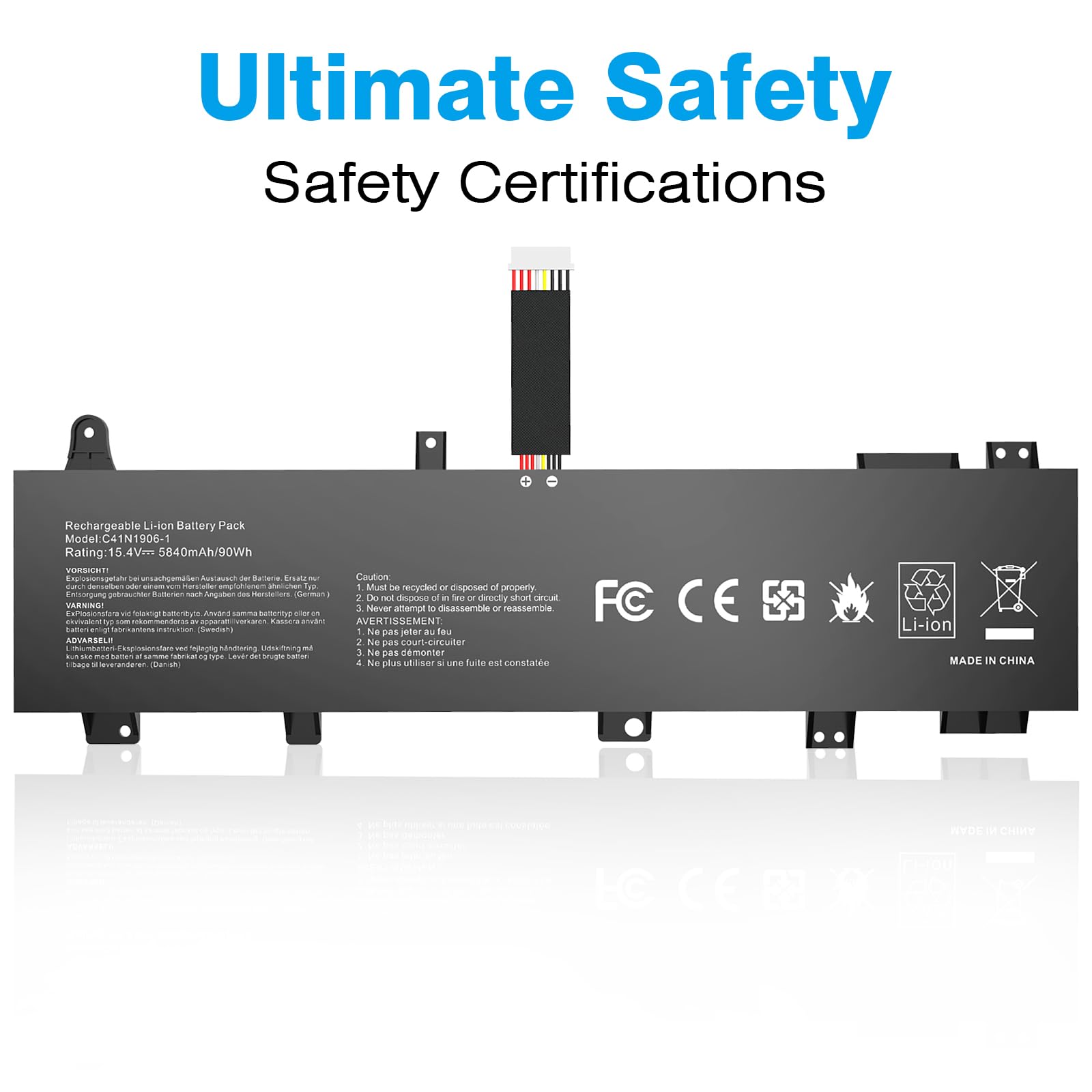 C41N1906-1 4ICP5/63/133 Batterie de Rechange pour Ordinateur Portable ASUS TUF Gaming A17 FX706 FX706IU FX766IU FA706 FA706IU F15 FX506 FX506H FX506L FA506 FA50IV FA566IU FA566IU Série IV