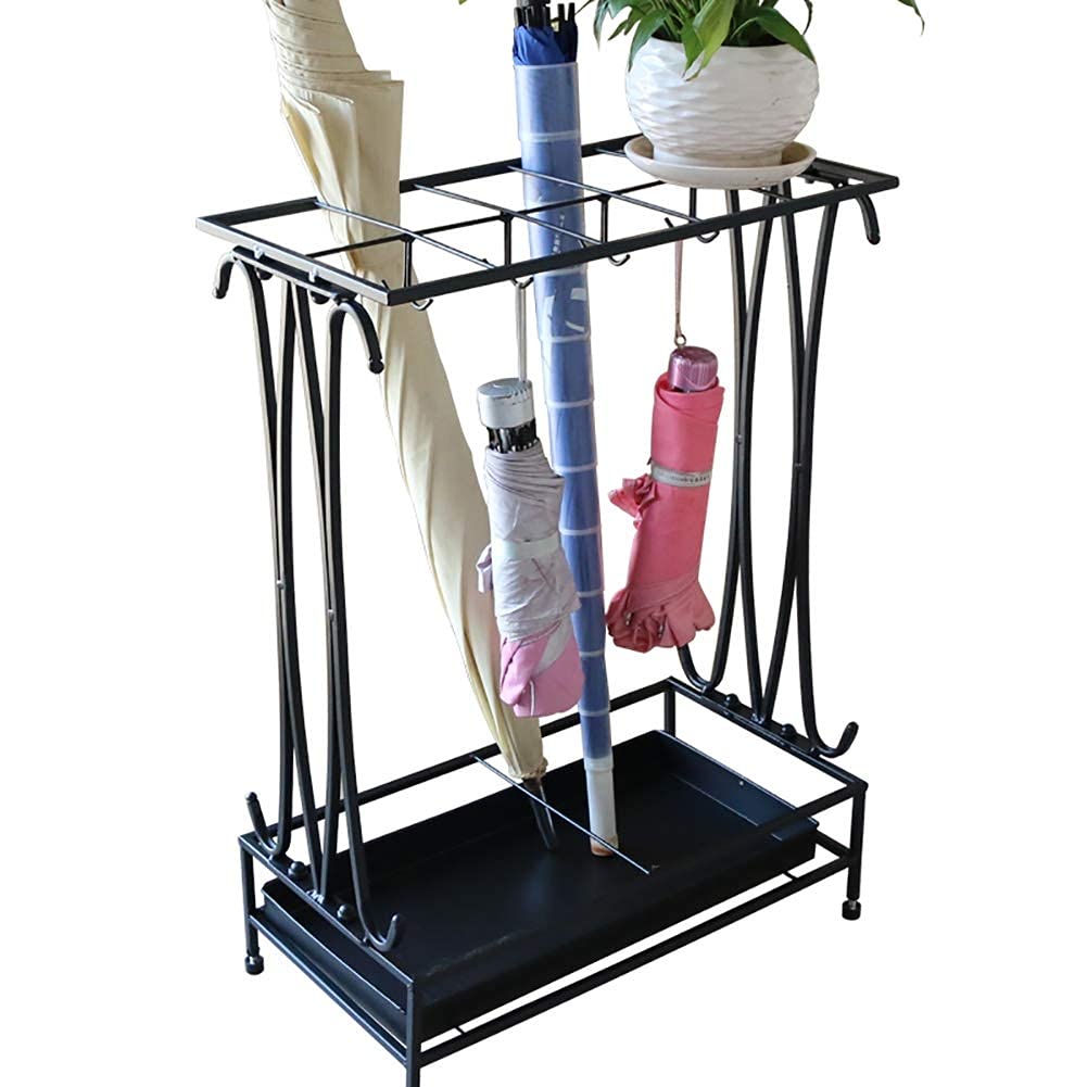 Porte-parapluies en métal noir idéal pour hall d'hôtel et patio de bureau