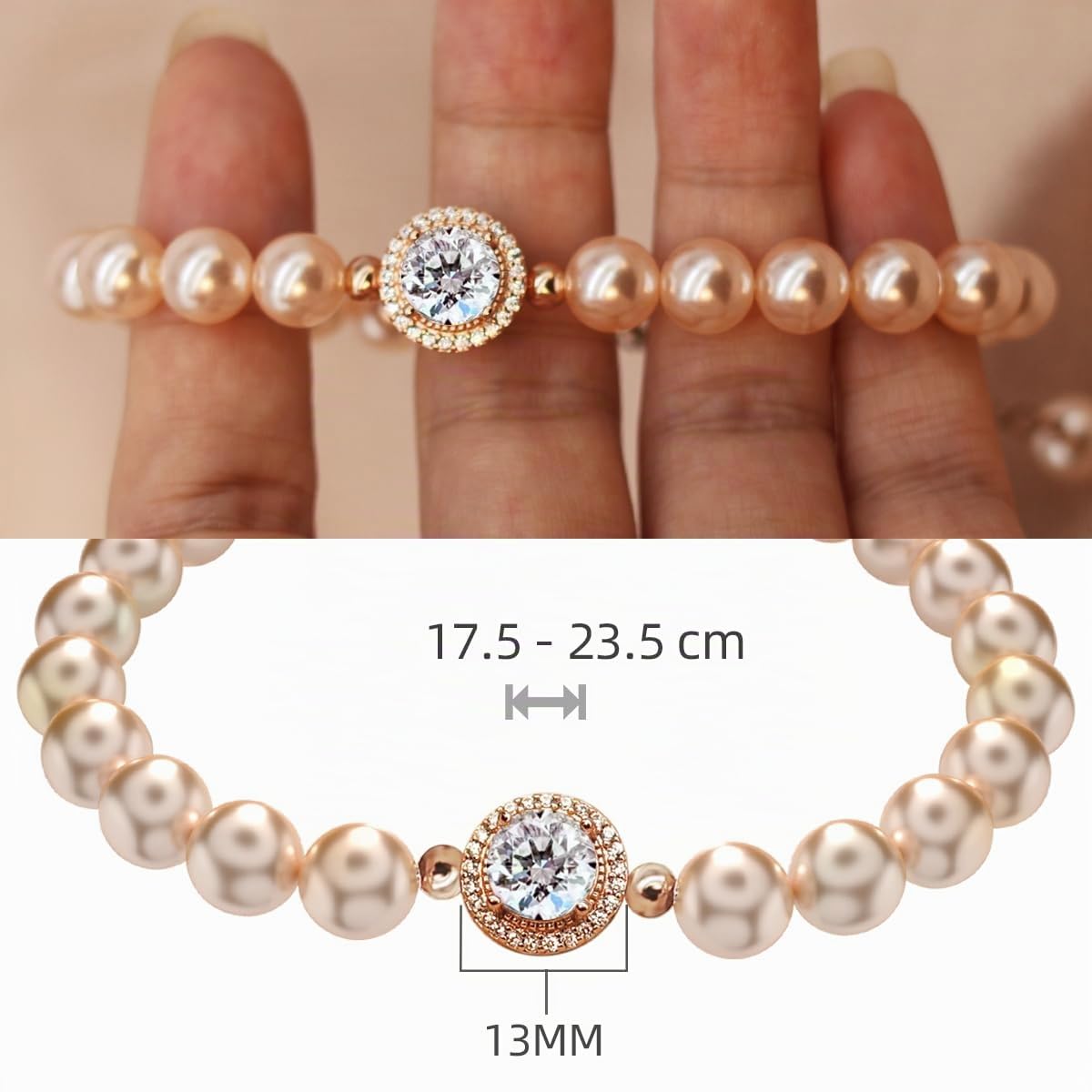 FEIKFEIZ Pulsera de perlas de agua dulce con diamantes de moissanita cultivados en laboratorio de 2 quilates, chapada en oro de 18 quilates y ajustable.