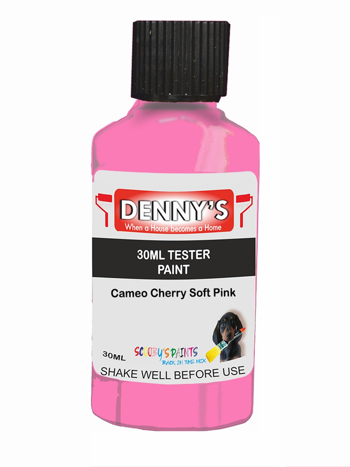 SCOOBYS PAINTS BACK IN THE MIX Chalk Emulsion Matt Paint, Water-Based, No Primer Required, For Walls and Furniture Peach, Pink, (Cameo Cherry Soft Pink, 30ml Colour Tester)