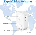 Adaptateur de prise de voyage européenne, Obcxin Adaptateur d'alimentation de type E/F avec 4 Sorties 4 USB Ports(2 Type C), Adaptateur de type C pour CA/US à la majeure partie de l'Europe EU Allemagne France Espagne Portugal Grèce Norvège Corée