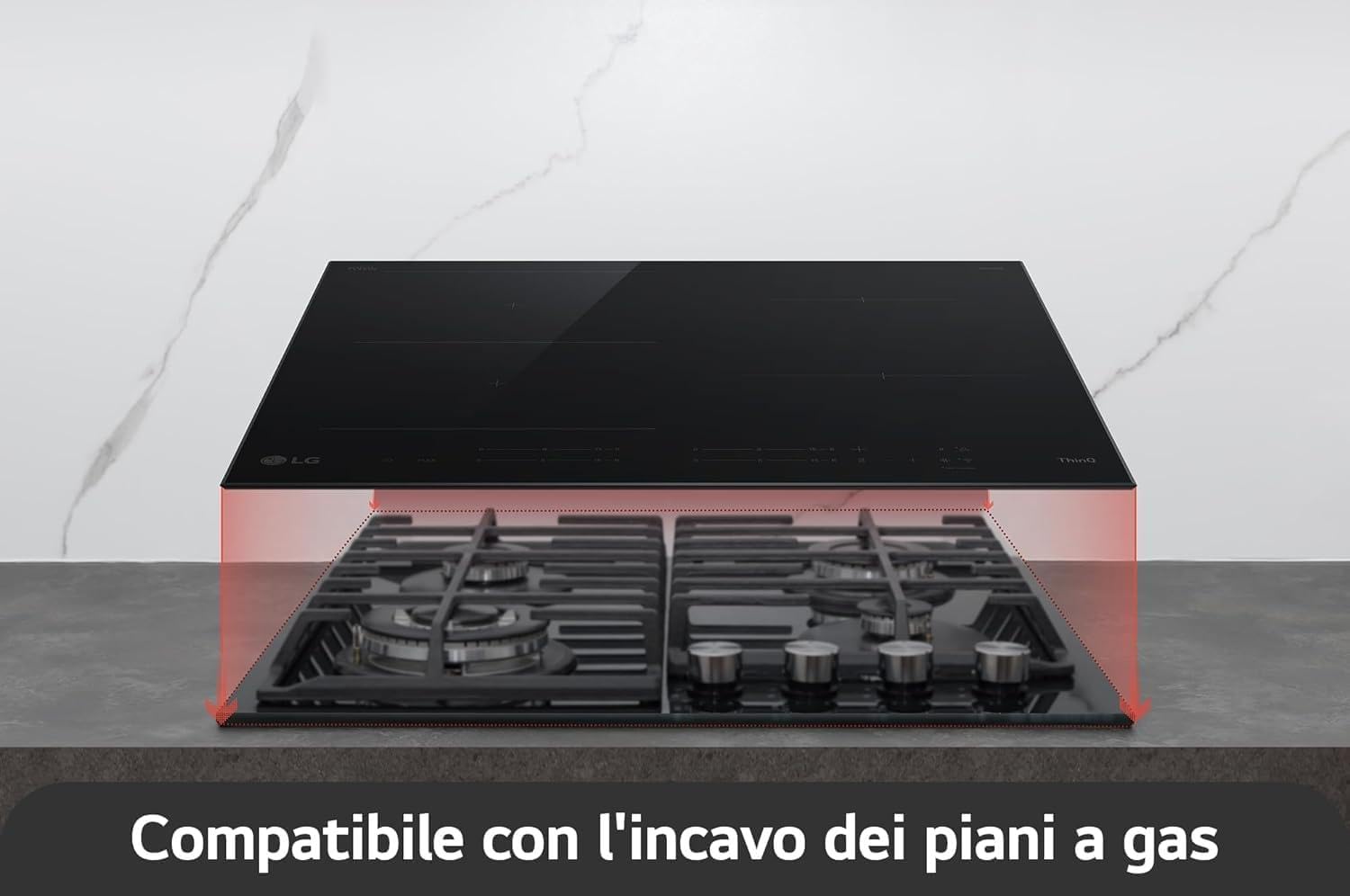LG Płyta indukcyjna CBIZ2435B 60 cm, moc od 2,5 do 7,4 kW, 4 strefy całkowite, 1 strefa Flex, 15 poziomów mocy + doładowania, niezależne sterowanie dotykowe, Wi-Fi, szkło ceramiczne SCHOTT, kolor