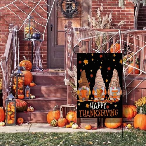 Zqeatry XJ-6 Fall Gnomes Garden Flags 12X18 Inch Vertical Double Sided For Outside,Happy Thanksgiving Fall Pumpkin Burlap Garden For Outdoor House Holiday Decoration thumb #1