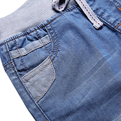 JiaYou Child Boy Mid Waist Elastic Straight Stretch Summer Capris Cropped Denim Jeans Shorts4