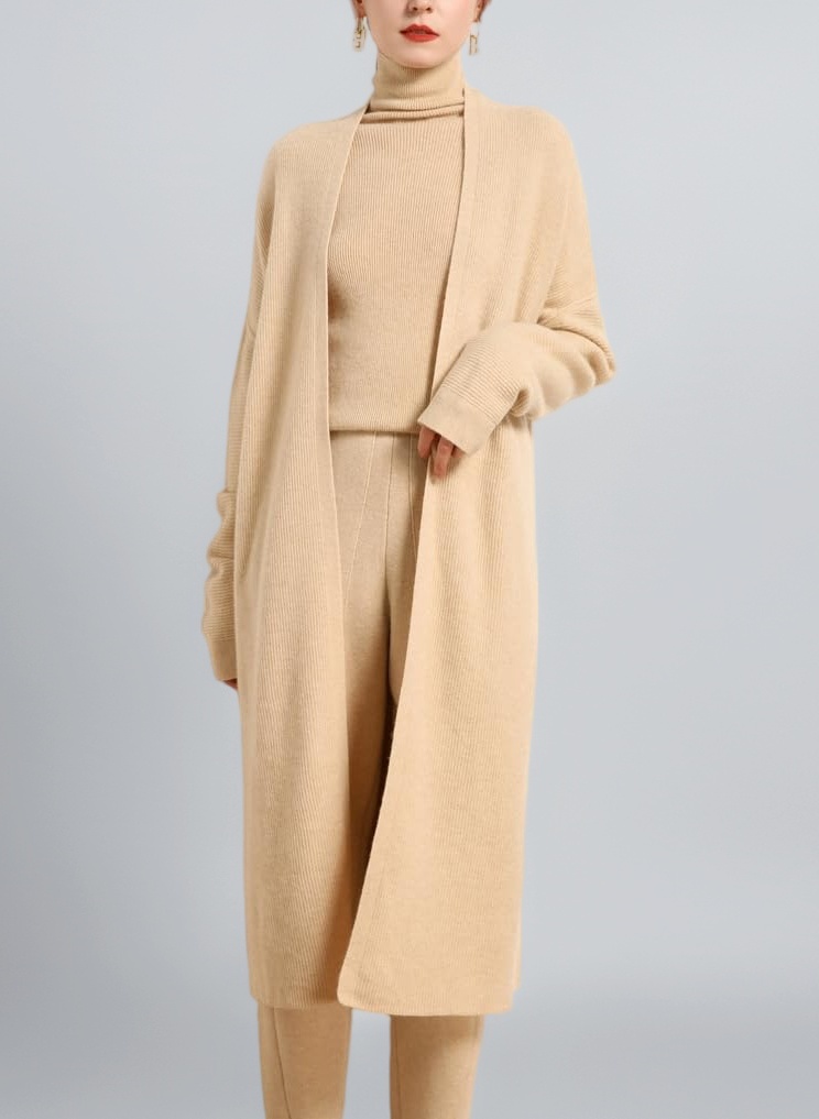 Valin Women 95% Cashmere Cardigan Beige V-Neck Sweater Long Sleeve Relaxed Cashmere Wool Thick Cardigan Long Ladies Sweater,One Size,MZ2312