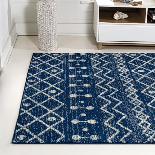 Image of JONATHAN Y Aksil Moroccan Beni Souk Navy /Cream Indoor Area Rug, 3x5, Bohemian, Scandinavian, Easy-Cleaning for Living Room, Bedroom, Kitchen, Pet Friendly, Non-Shedding (MOH208G-3)