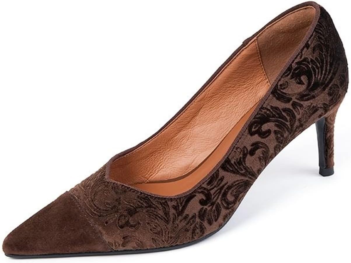 VENBERVENBER Pumps high heels for women Flocking comfortable women's high heels Women's club party wedding high heels (Color : Brown, Size : 5.5)