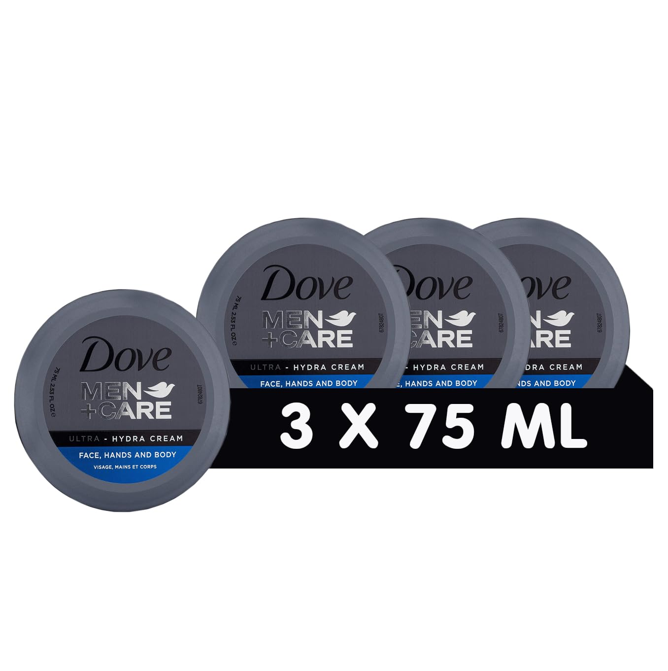 DOVE MEN + CARE Ultra Hydra Cream - Moisturising Effect for Face Hands, Body - Suitable for All Skin Types 3 x 75 ml