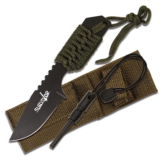Survivor HK-106321G Outdoor Fixed Blade Knife 7-Inch Overall, Stainless Steel,Green