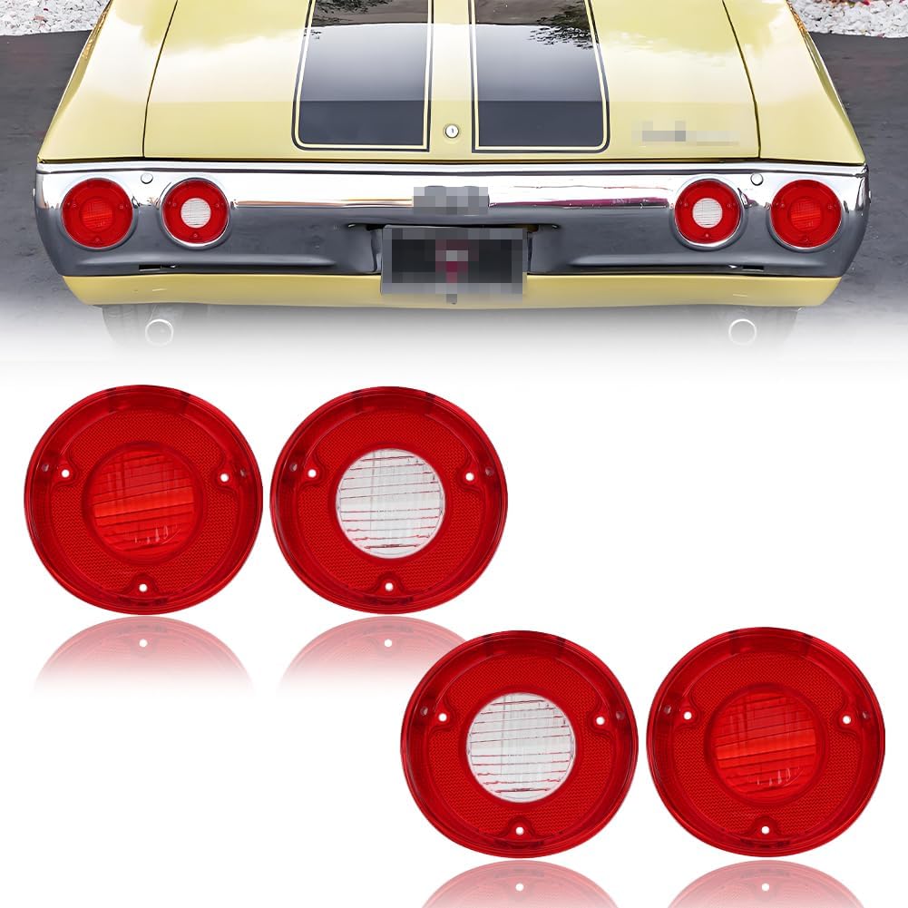 Rear Tail Light Back Up Lens Compatible for Chevelle Malibu SS 1972, [DOT Certified] Rear Bumper Reflector Light Lens [No Bulbs], OEM Part #CH-TL-72, CH-BL-72, 4 PCS, Red Lens