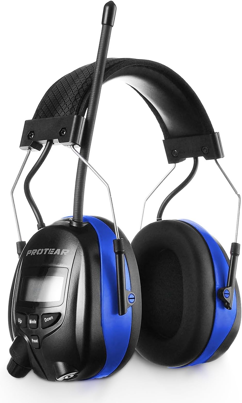 AM/FM Bluetooth Radio Headphones 25dB NRR,Noise Reduction Safety Earmuffs,Digital Display Headset,Built-in Mic,Rechargetable Ear Hearing Protection for Walkman Mowing,Lawn,Work(Blue)