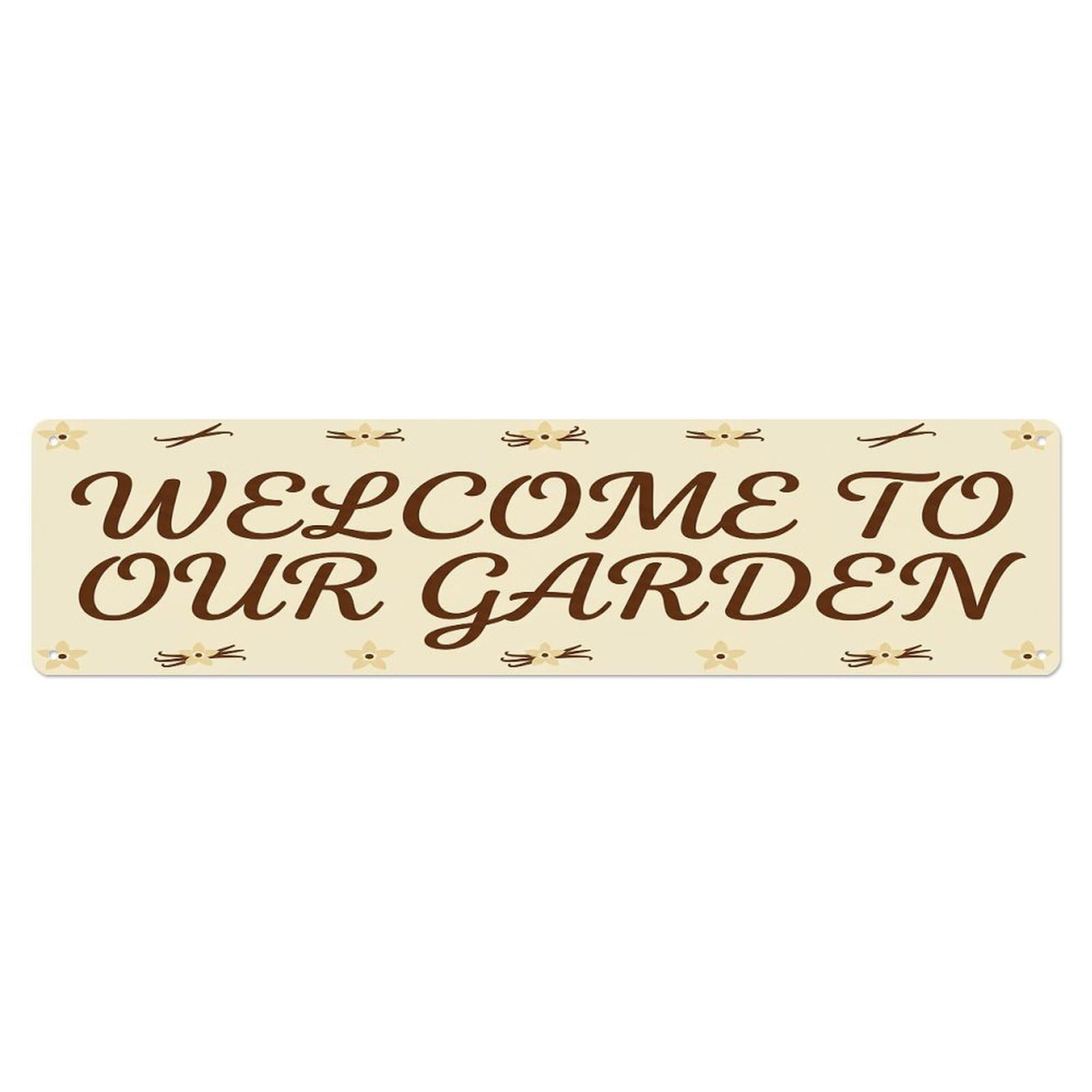 Vintage Welcome to Our Garden Vanilla Cream Metal Tin Sign