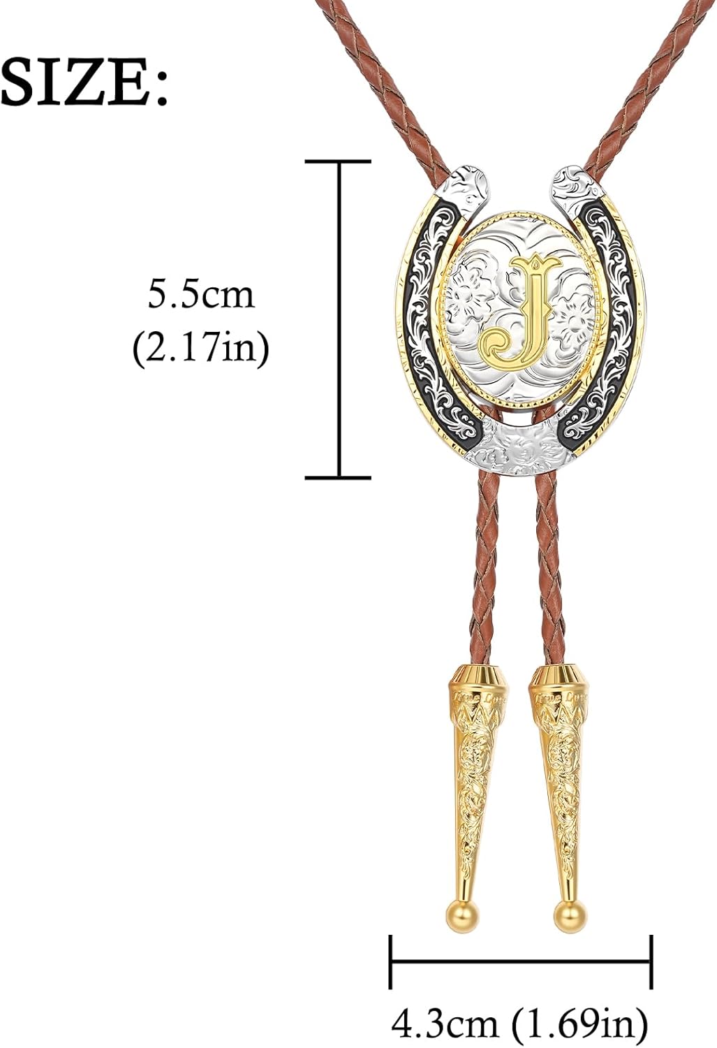 Bolo Tie for Men Western Tie Cowboy Initial Letter ABCDJMR to Z Brown Leather Necktie Bolo Ties for Women - Image 2