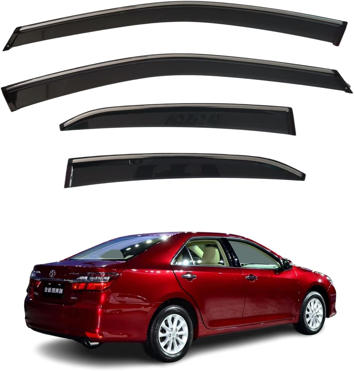 Window Visors Rain Guards Deflectors Fits Toyota Camry 2012-2017 Smoke Chrome Trim