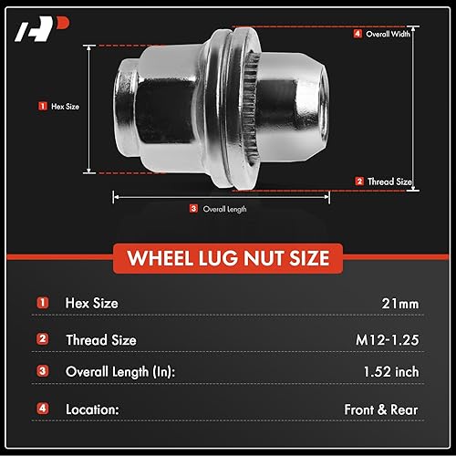 Miniatura 2 de A-Premium Juego de tuercas de rueda M12-1.25 compatibles con Nissan Pathfinder Maxima Murano 370Z INFINITI QX60 Q50 G25 G35 G37 QX50 Juego de 20