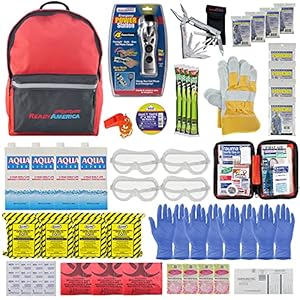 Ready America 72 Hour Deluxe Emergency Kit, 4-Person 3-Day Backpack, First Aid Kit, Survival Blanket, Power Station…