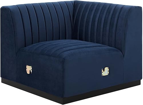 Miniatura 81 de Modway Conjure - Sofá seccional tapizado de terciopelo de alto rendimiento, con canal, silla sin brazos en negro y gris Negro-Gris,Negro