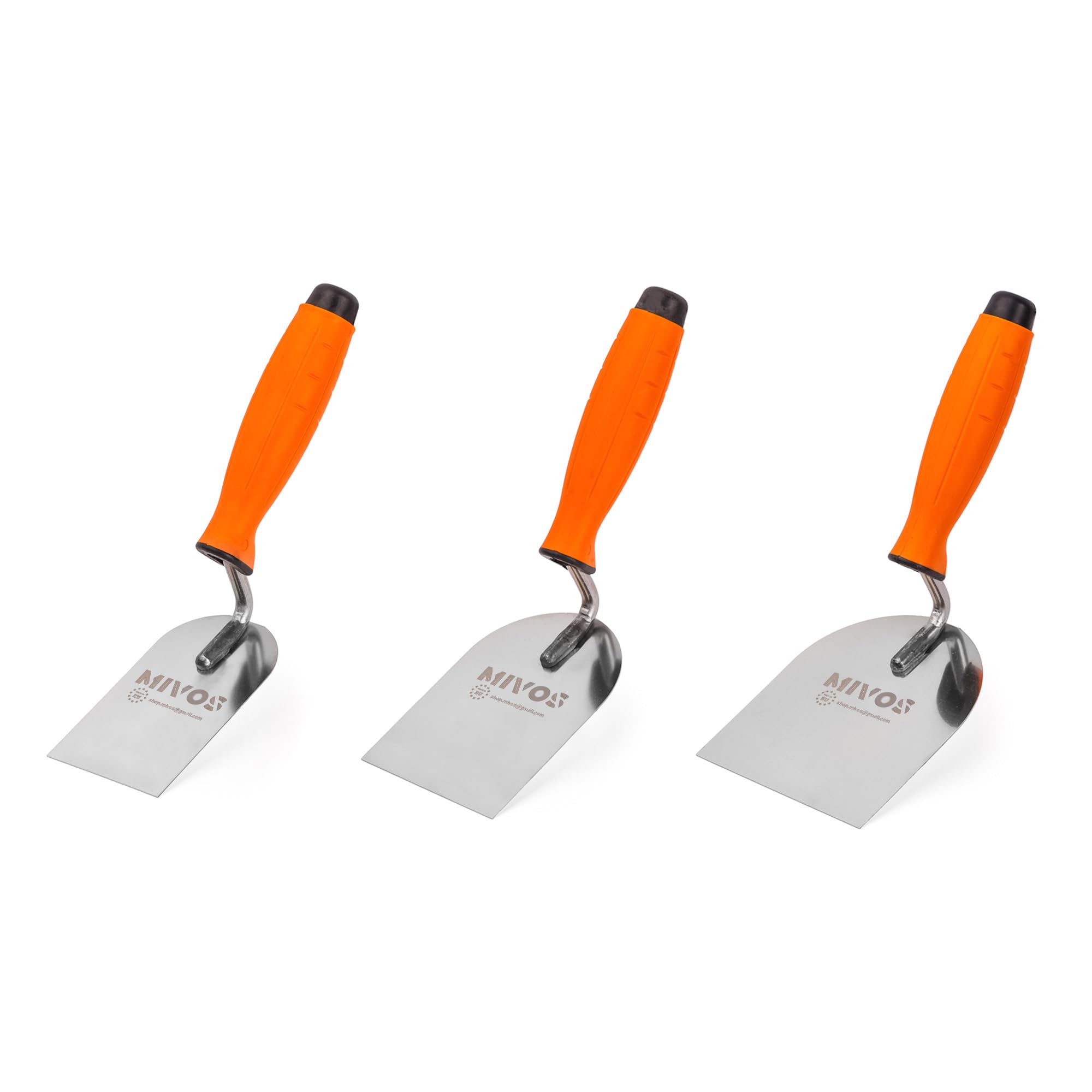 Mivos Lot de 3 Truelles de Maçon en Acier Inoxydable - 60 mm 80 mm 100 mm - Spatule de Stucateur avec Poignée Souple - Kit de Truelles pour Travaux de Stuc et Maçonnerie - Fabriqué en UE