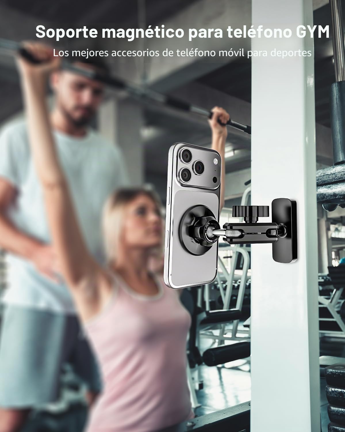 Soporte Magnético Doble Móvil Multifuncional, Ajustable 360° | Soporte Móvil Pared Iman para Gym/Frigorifico/Carretilla Elevadora/Tractor para Funda Mag-safe, iPhone, Teléfonos Android
