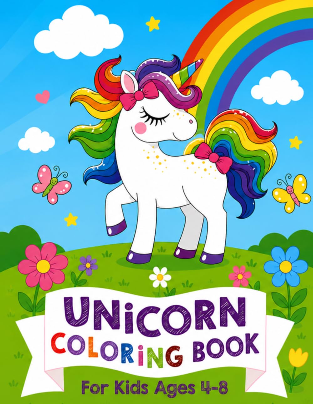 Unicorn Coloring Book for Kids Ages 3-8: Cute Rainbow Fantasy Animals with Easy Bold Designs, Large Print Pages, Fun Activity Scenes for Girls, Preschoolers and Beginners
