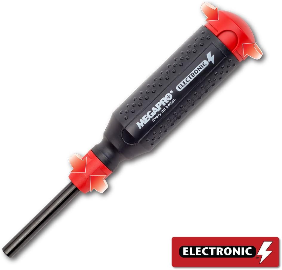 Megapro 151ELEC-CH/RD Alloy Steel Hex Electronic Multi Bit 15-in-1 Screwdriver, 1-1/4" Hex Nut, 8-1/2" Length