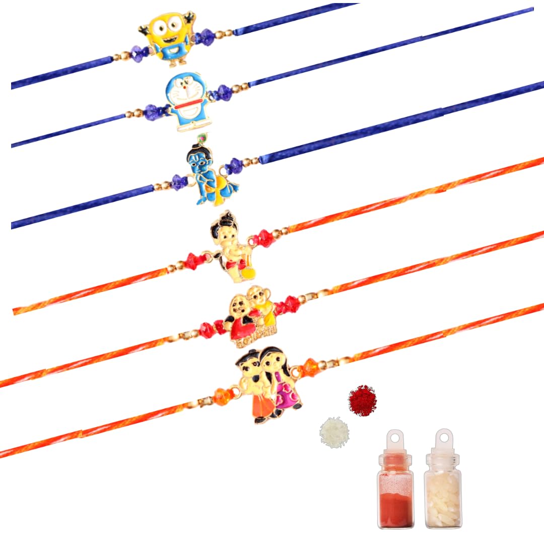Geetanjali Crafts Handmade Kids Rakhi of Different Cartoon Pendants in Multicolor,Pearls and Beads Rakhi for kids |Combo of 6 with Greeting Card & Roli Chawal (B0CB3DSQ7B) Amazon Price History, Amazon Price Tracker