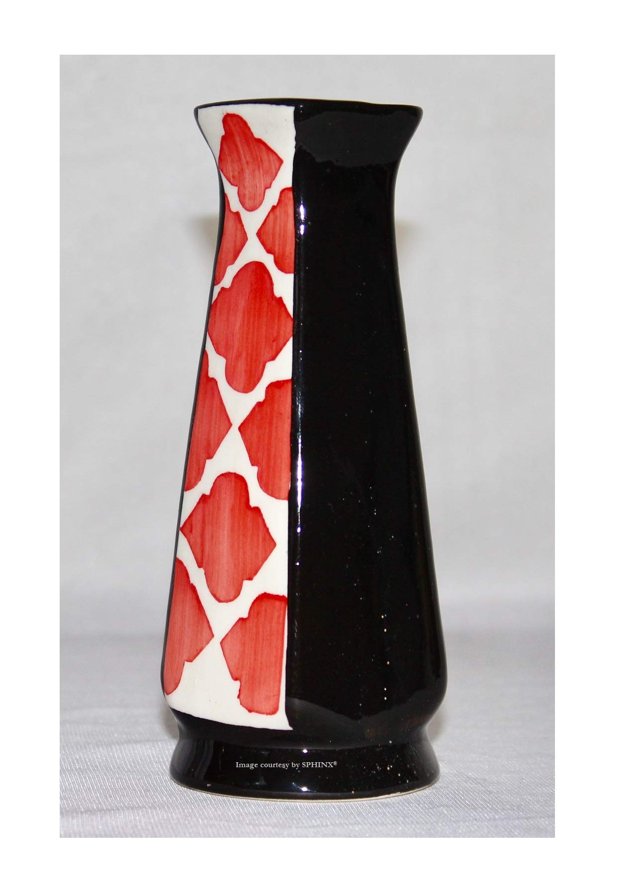SPHINX Small Hand-painted Mughal Print Ceramic Vase for decor - 1 piece (Height: Approx. 6 Inches/15 cms) - (Black Mix)