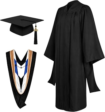 MBA Graduation Cap, Gown & Hood Set A Deluxe Matte Black Masters Regalia with 2026 Charm