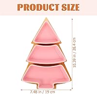 Vista 3 de Angoily Bandeja de cerámica con forma de árbol de Navidad para entretenimiento, plato de servir alimentos con base para aperitivos, aperitivos, Rosa
