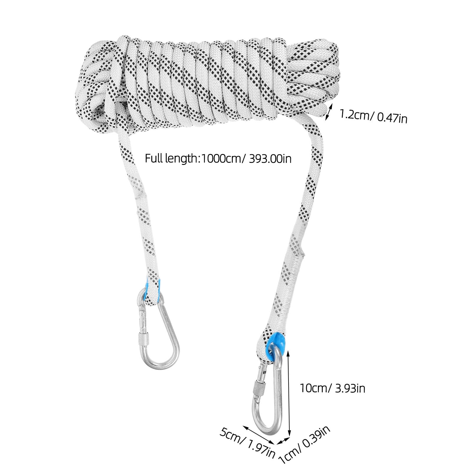 DOITOOL Wetterfeste Outdoor Wäscheleine aus Polyester mit Antirutsch Design 10 Meter lang 12mm Weiß mit Drehverschluss und Karabiner für Indoor und Outdoor Nutzung