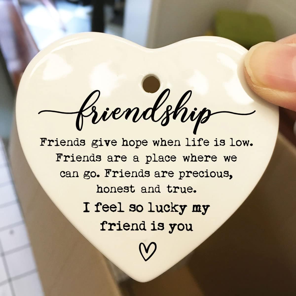Friendship Ceramic Heart Gift, Sister Inspirational Gift, Friendship Present, Send Love, Best Friend Keepsake, for Women, (I Feel So Lucky) - Image 4