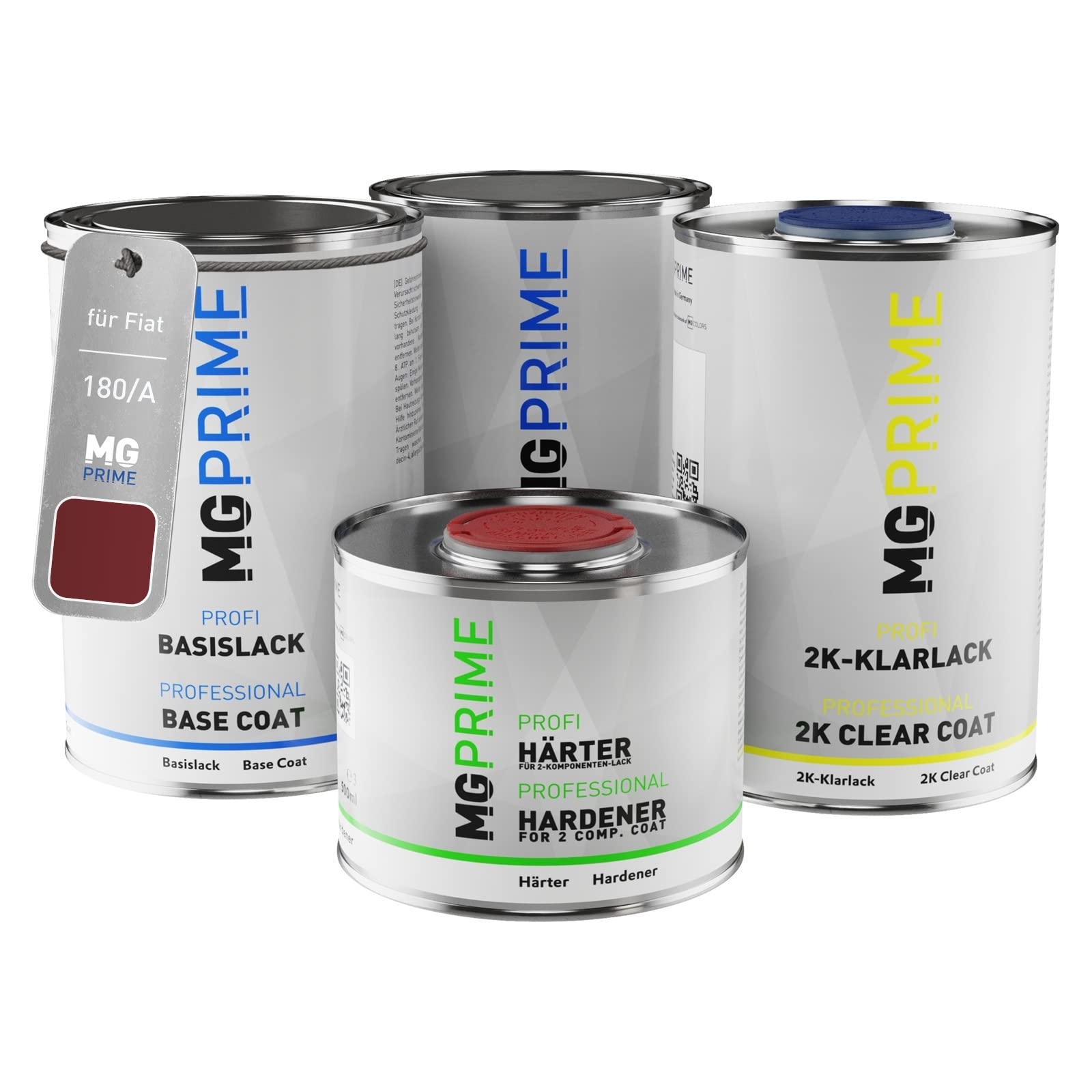 MG PRIME Vernice per auto Kit barattolo per Fiat 180/A Rosso Winner Mica Vernice di fondo vernice di base 2K vernice trasparente indurente pronto all’uso 3,5L
