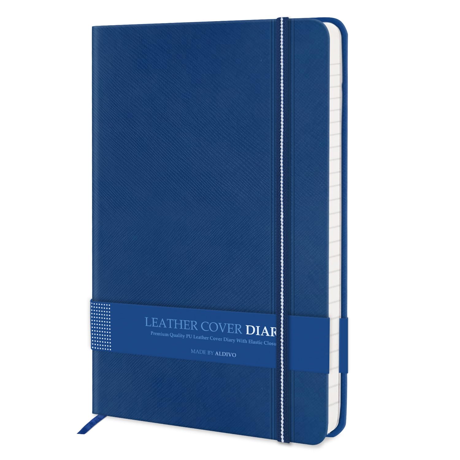 ALDIVO Signature Series Blue Premium Texture Leather Hard Bound Journal Notebook Diary with Elastic Closure | 192 Ruled Pages | Size A5 | Personal Journal Diary for Office, Men and Women