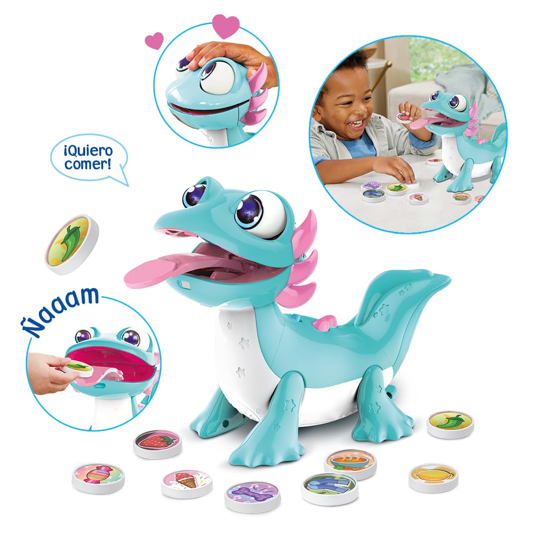 VTech - Glotón mi ajolote malote, Mascota interactiva, Juguete Educativo con Luces LED, Respuesta táctil, Actividades didácticas, Regalo niños +2 años, Versión ESP