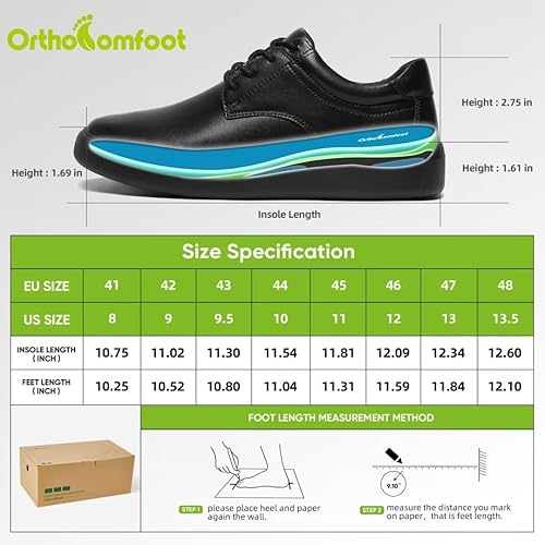 Miniatura 6 de OrthoComfoot Zapatos de vestir Oxford para hombre para fascitis plantar, zapatos ortopédicos de cuero genuino con soporte de arco para aliviar el