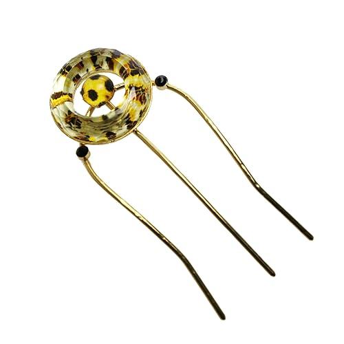 Tamarusan Peine de pelo de tigre y gato dorado, adorno de bola de masa hecha a mano