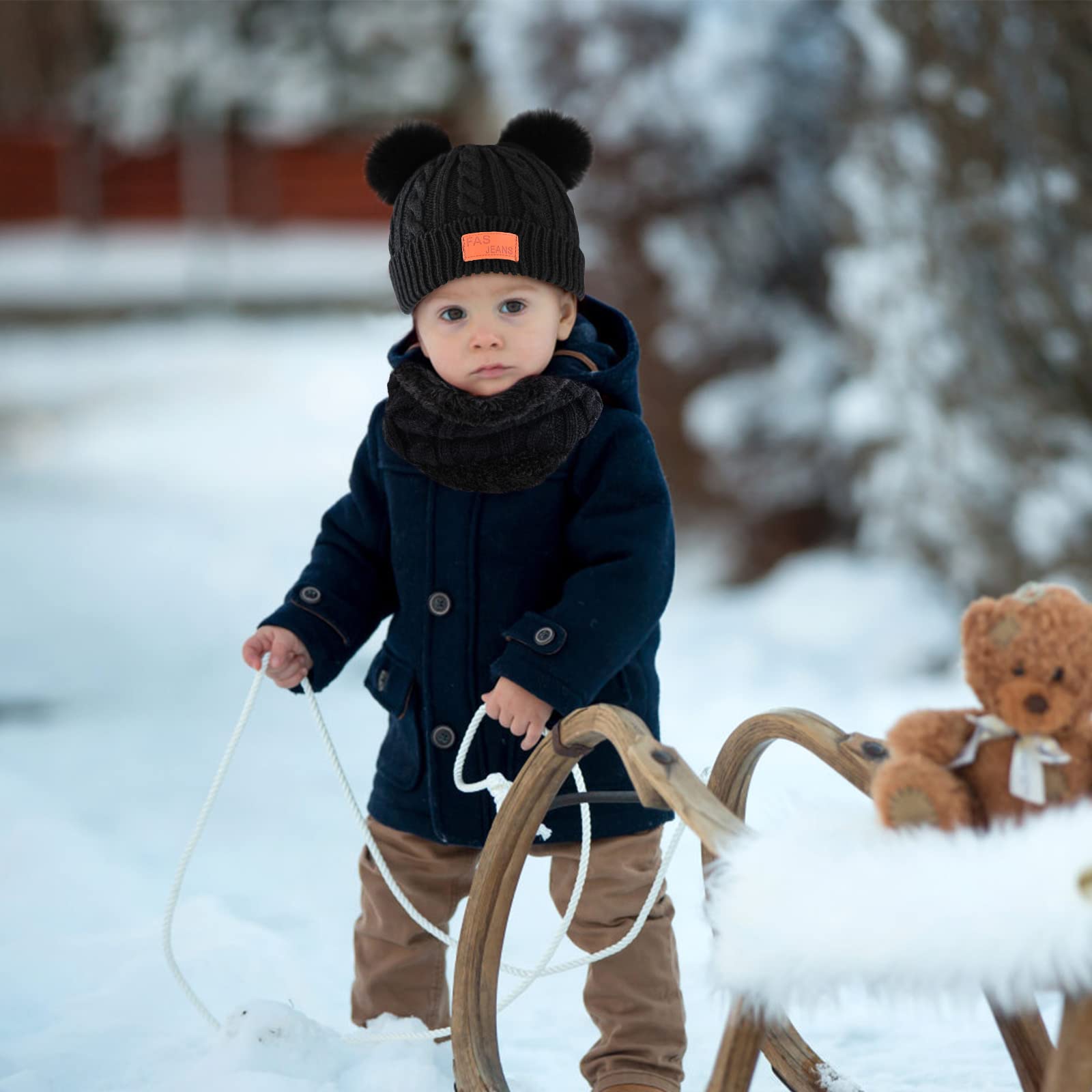 Bekecidi Dziecięca czapka, szalik, rękawiczki, zestaw zimowych czapek, czapka beanie, ciepła czapka z dzianiny, szal pętelkowy, czapka i rękawiczki, dla małych dzieci, zestaw dla chłopców i