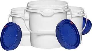 House Naturals 1.25 Gal Food Grade Plastic Bucket with air Tight Screw on Lid( Pack of 3) Made in USA