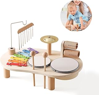 Wooden Drum Kit for Children, 7-in-1 Music Children's Toy, Montessori Educational Toy Drum Kit with Xylophone, Children's Drum Set