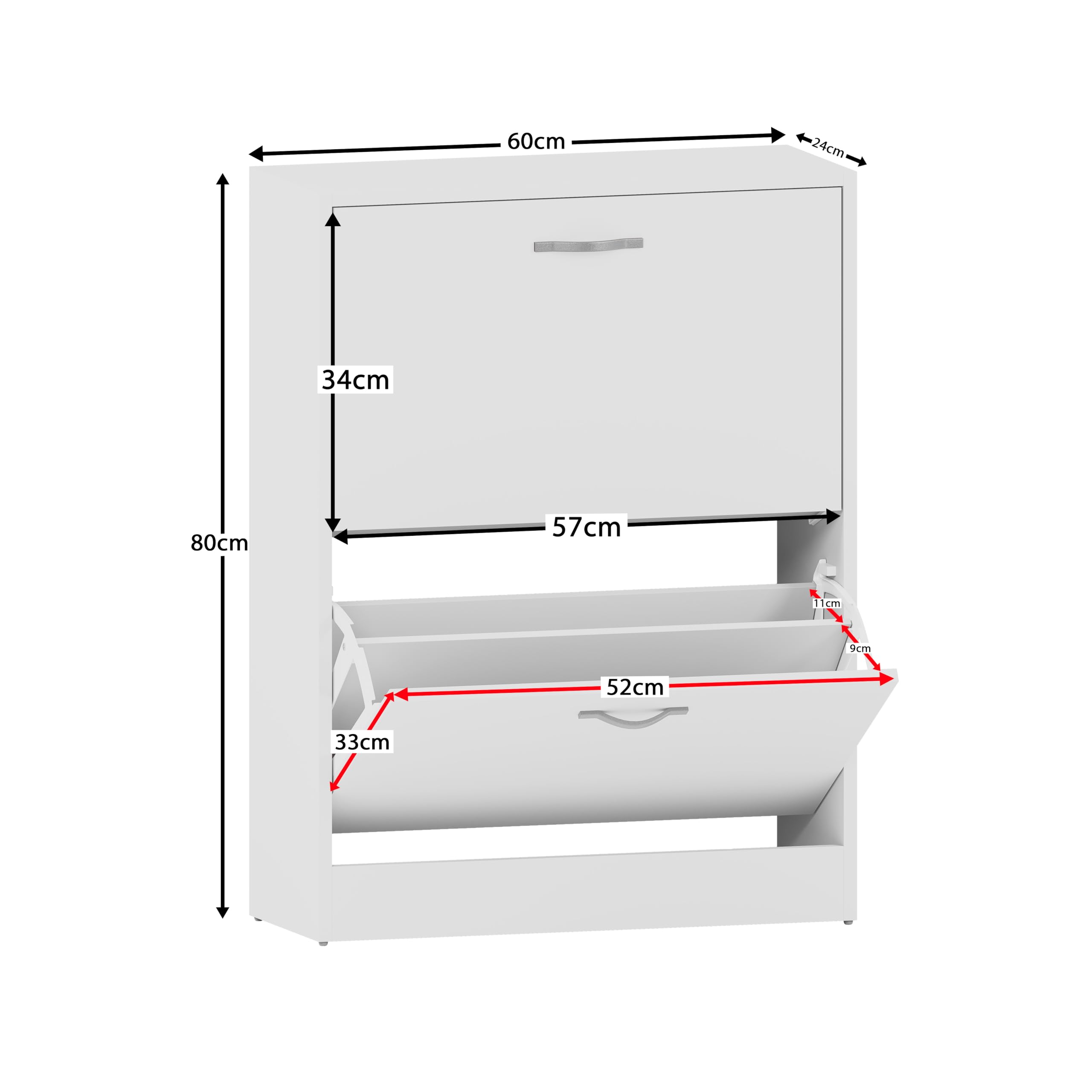 Vida Designs Schuhkipper mit 2 Klappen | 80 H x 60 B x 24 T cm | Weiß | Platzsparender Schuhschrank für bis zu 10 Paar Schuhe | Kippschutz | Flurmöbel für Eingangsbereich