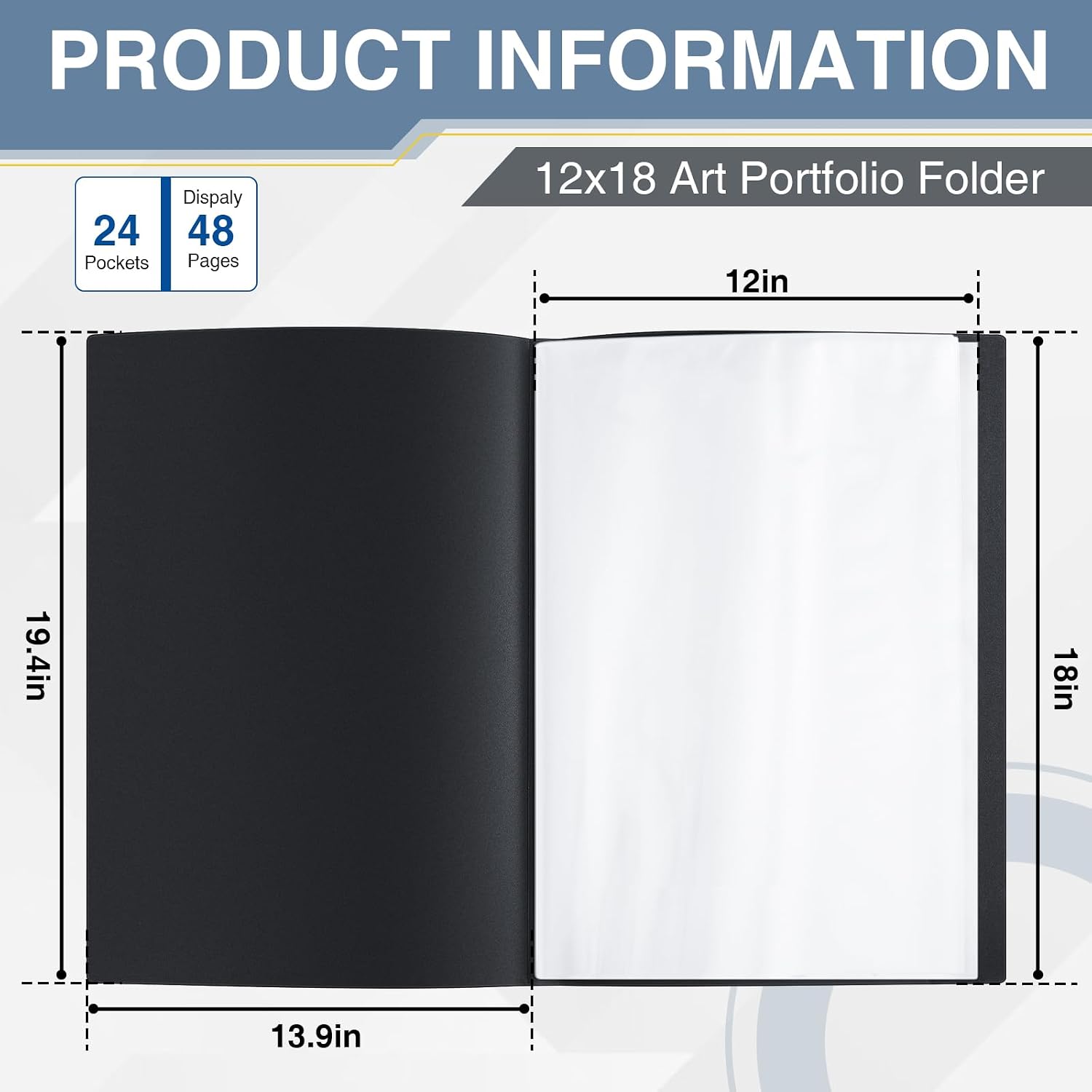 Affrolling 2 Pcs 12"x18" Art Portfolio Folder with 24 Pockets & Black Inner Sheets, Display 48 Pages, Art Portfolio Binder Scrapbook with Plastic Sleeves for Artwork