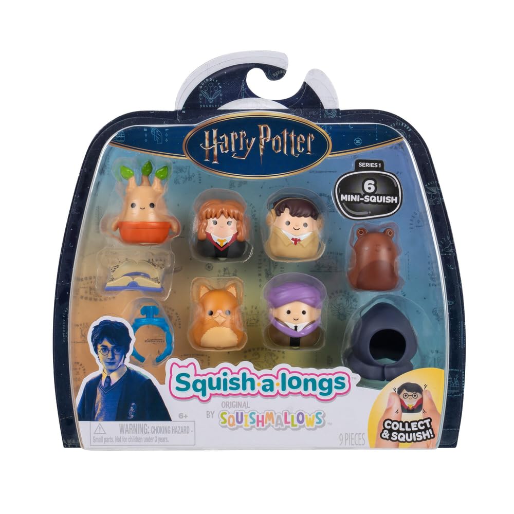 Squish-a-longs SQAL0105 - Harry Potter 6er Pack, Welle 1, Stil 1, enthält 6X 2,5 cm Mini-Squish mit 2X Accessoires, 1x Ring und 1x Collectors Guide - Sammeln, Tauschen und Spielen
