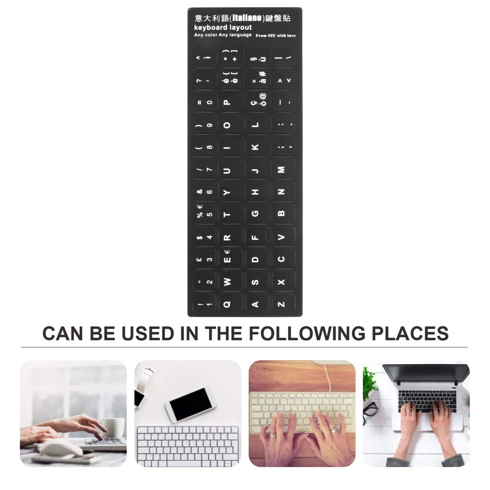 Kit Adesivi Tastiera per Conversione Layout Italiano, 6 Pezzi, Adesivi per Tastiera Computer Portatile (Nero)